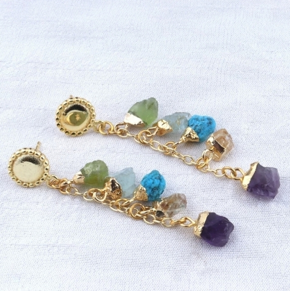 Multi stone drop earrings - Picture 2 of 5